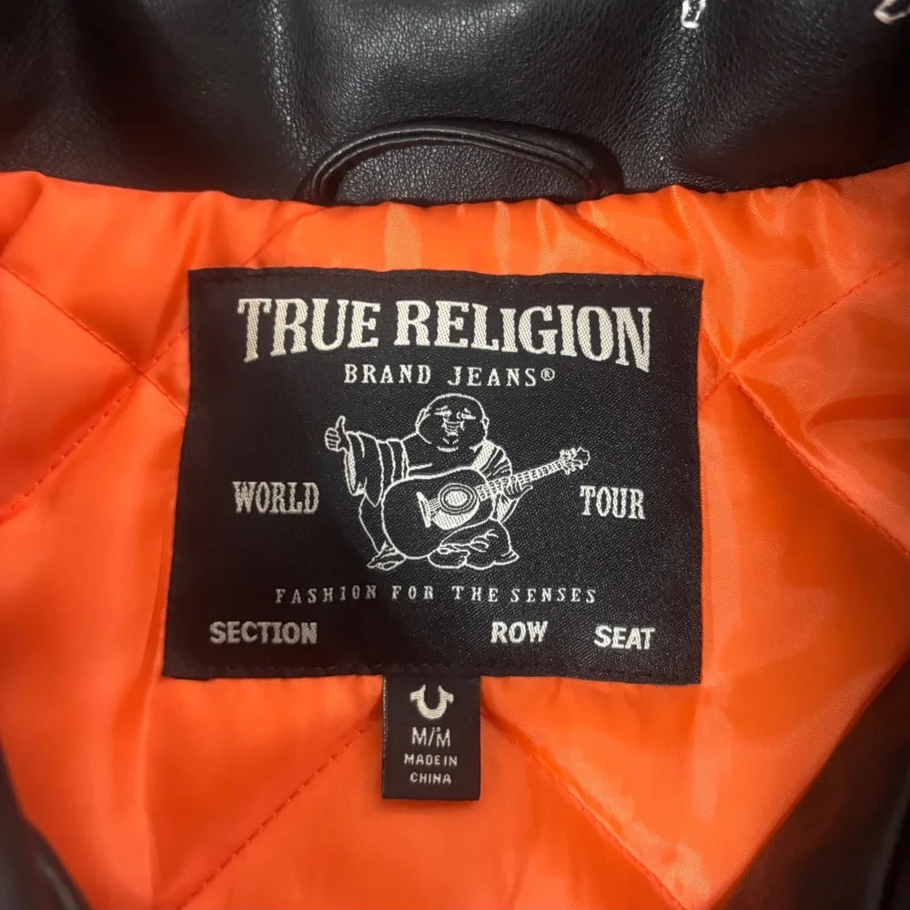 True Religion Trophy Retro Bomber Jacket Black Faux Leather SMS Sample 110342 M